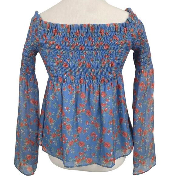 Intermix Silk Smocked Off Shoulder Floral Blouse Preppy Feminine Size S - Picture 5 of 6